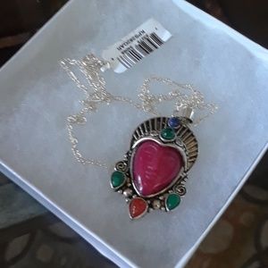 Sterling silver carved Jade and jelly opal necklac